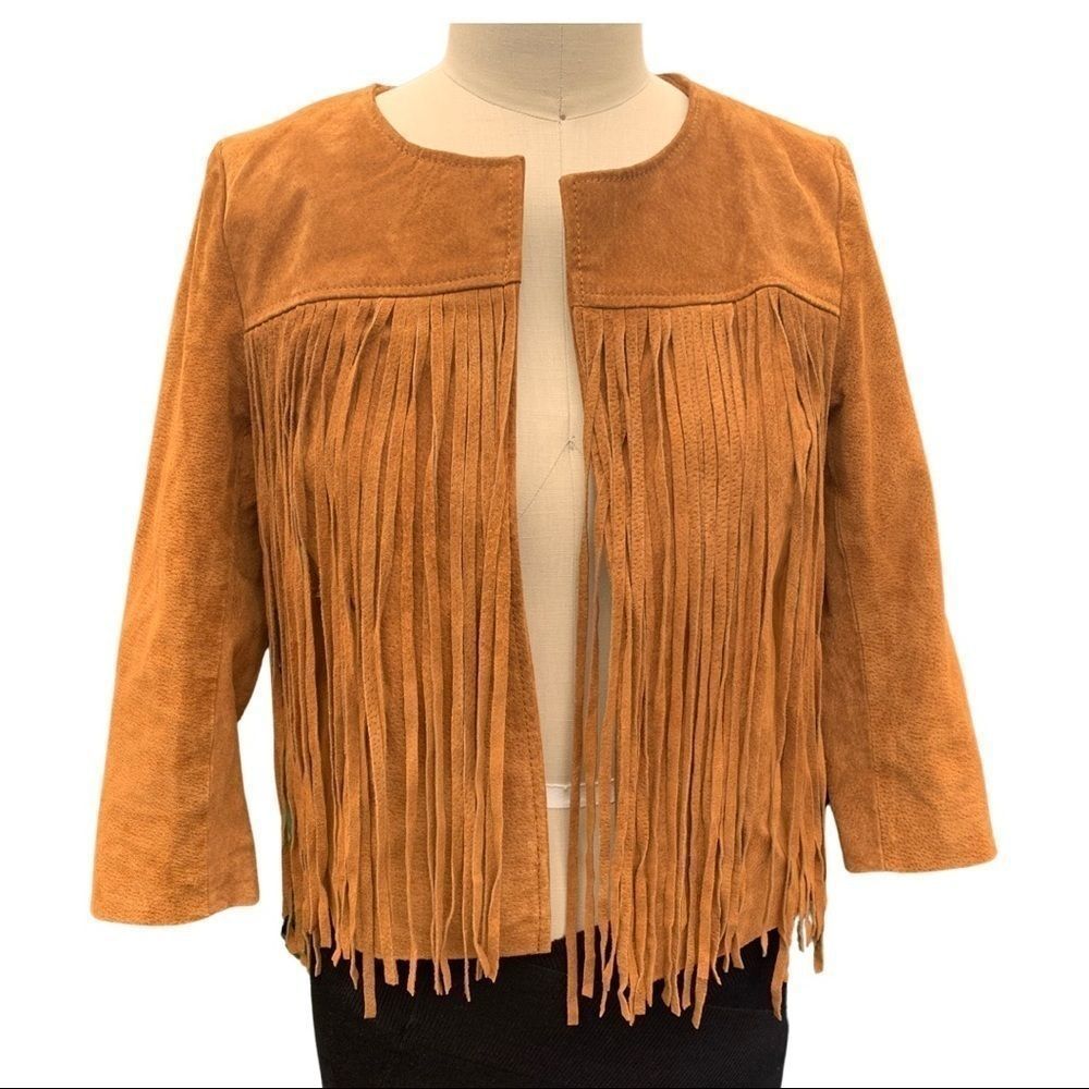 Forever 21 Used Suede Fringe Look Party Cool Beige Jacket